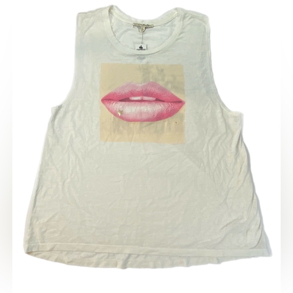 Express White and Pink Graphic Tank Top XL NWT